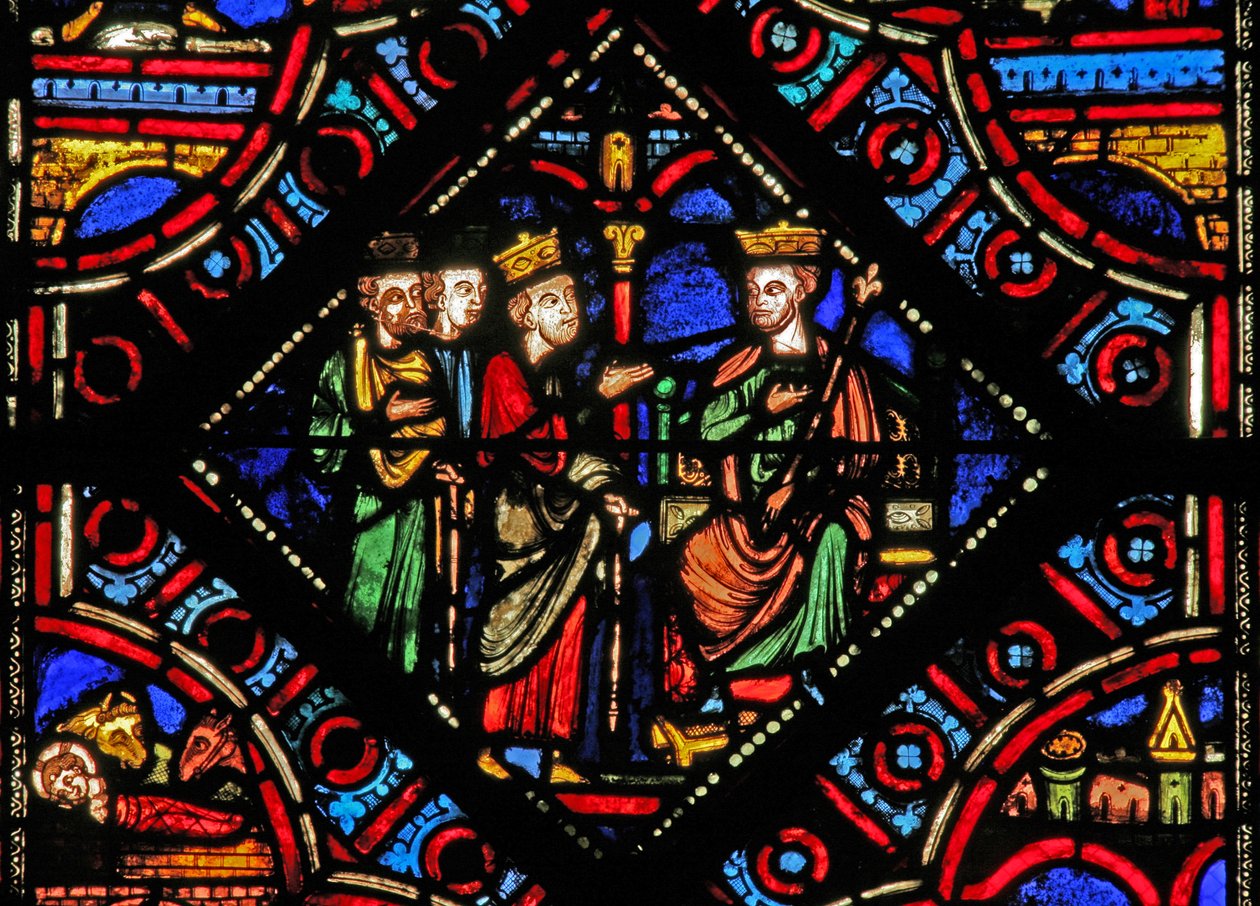 Finestra w0 raffigurante i Magi con Erode da French School