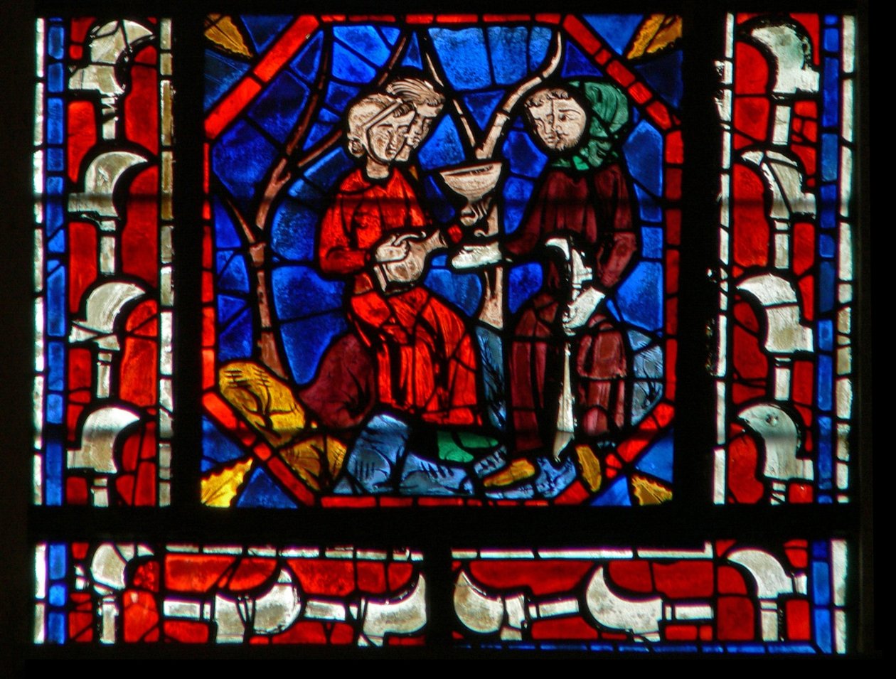 Finestra w107 raffigurante donatori - vignaioli al lavoro da French School