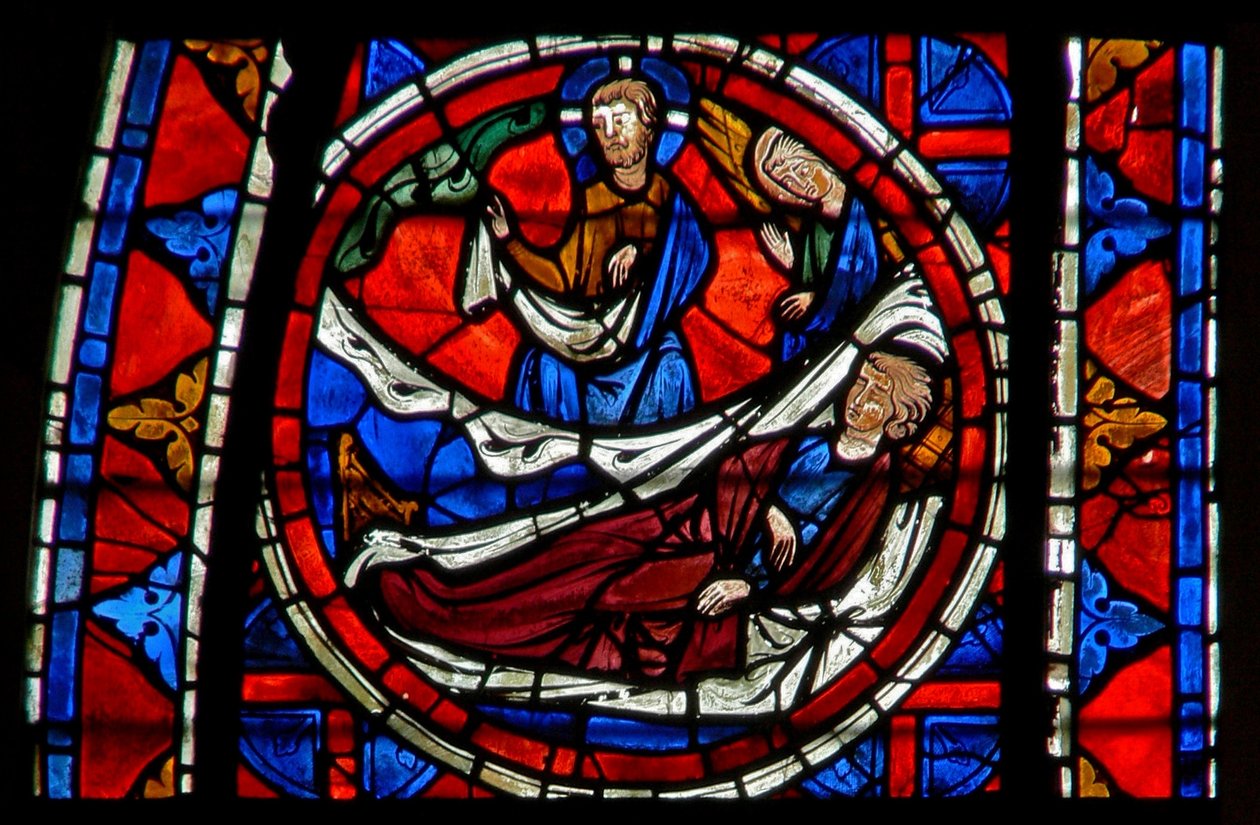 Finestra w109 raffigurante San Martino sogna di incontrare Cristo da French School