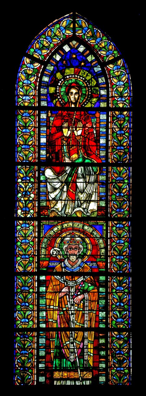 Vetrata w109 raffigurante la Vergine Maria e San Martino da French School