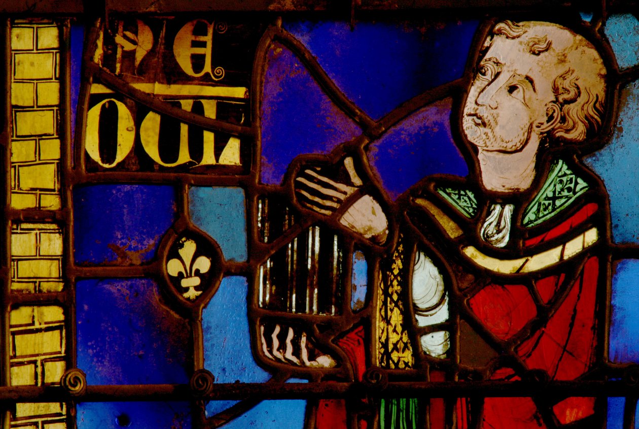 Finestra w10 raffigurante una figura di donatore da French School