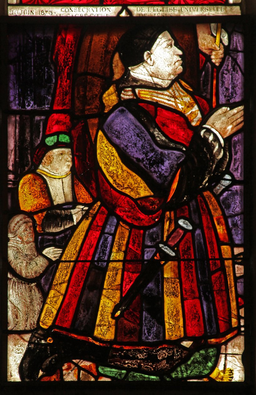Finestra w11 raffigurante una figura di donatore e la sua famiglia da French School