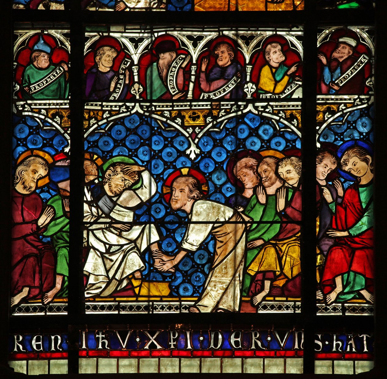 Finestra w12 raffigurante Cristo lava i piedi ai suoi discepoli da French School