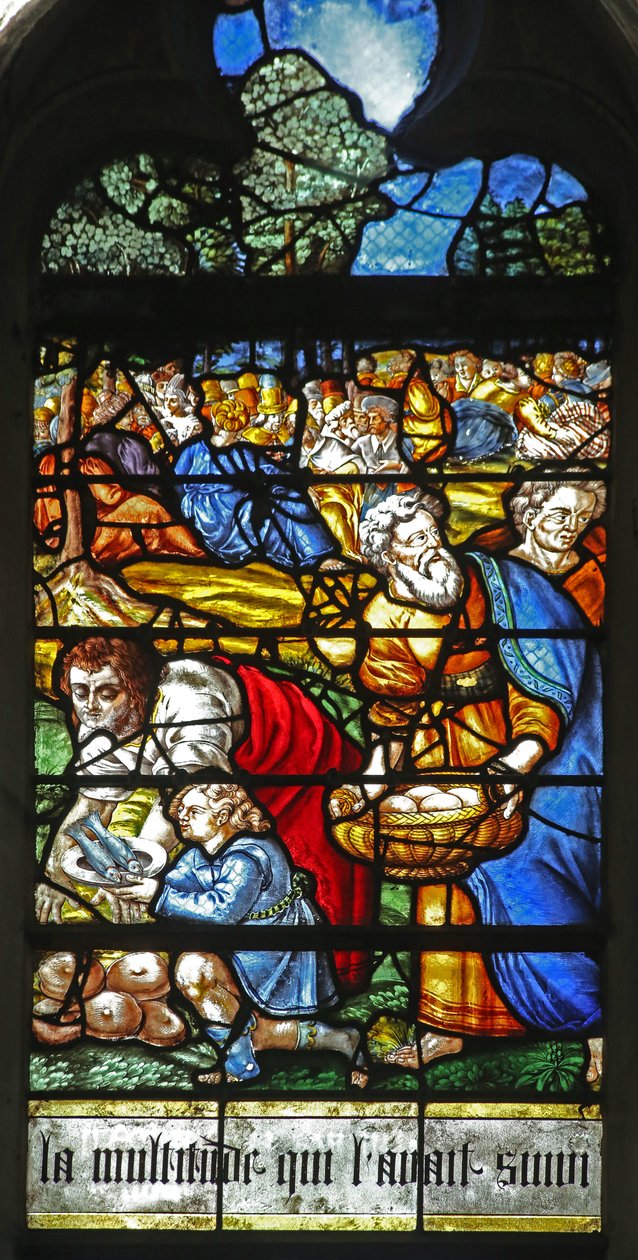 Finestra w12 raffigurante un dettaglio dal Miracolo della Moltiplicazione dei Pani e dei Pesci da French School