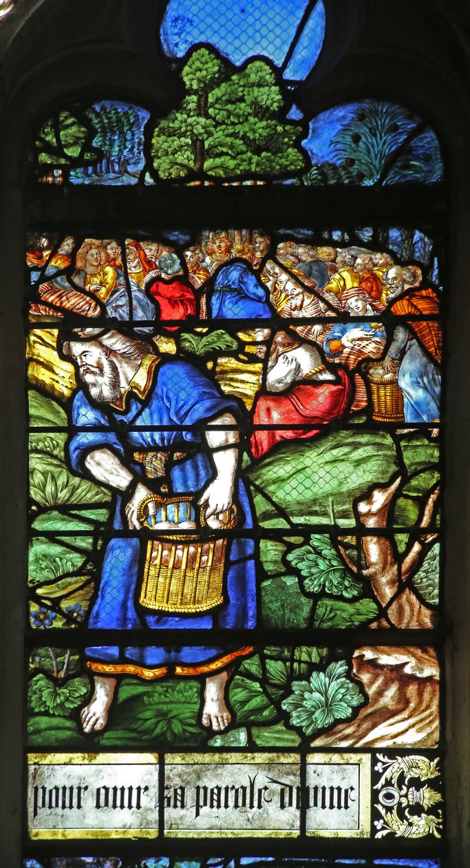 Finestra w12 raffigurante un dettaglio dal Miracolo della Moltiplicazione dei Pani e dei Pesci da French School
