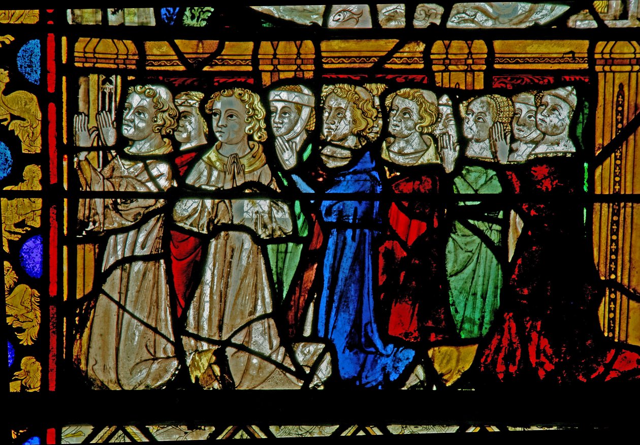 Finestra w12 raffigurante un grande gruppo di donatori da French School