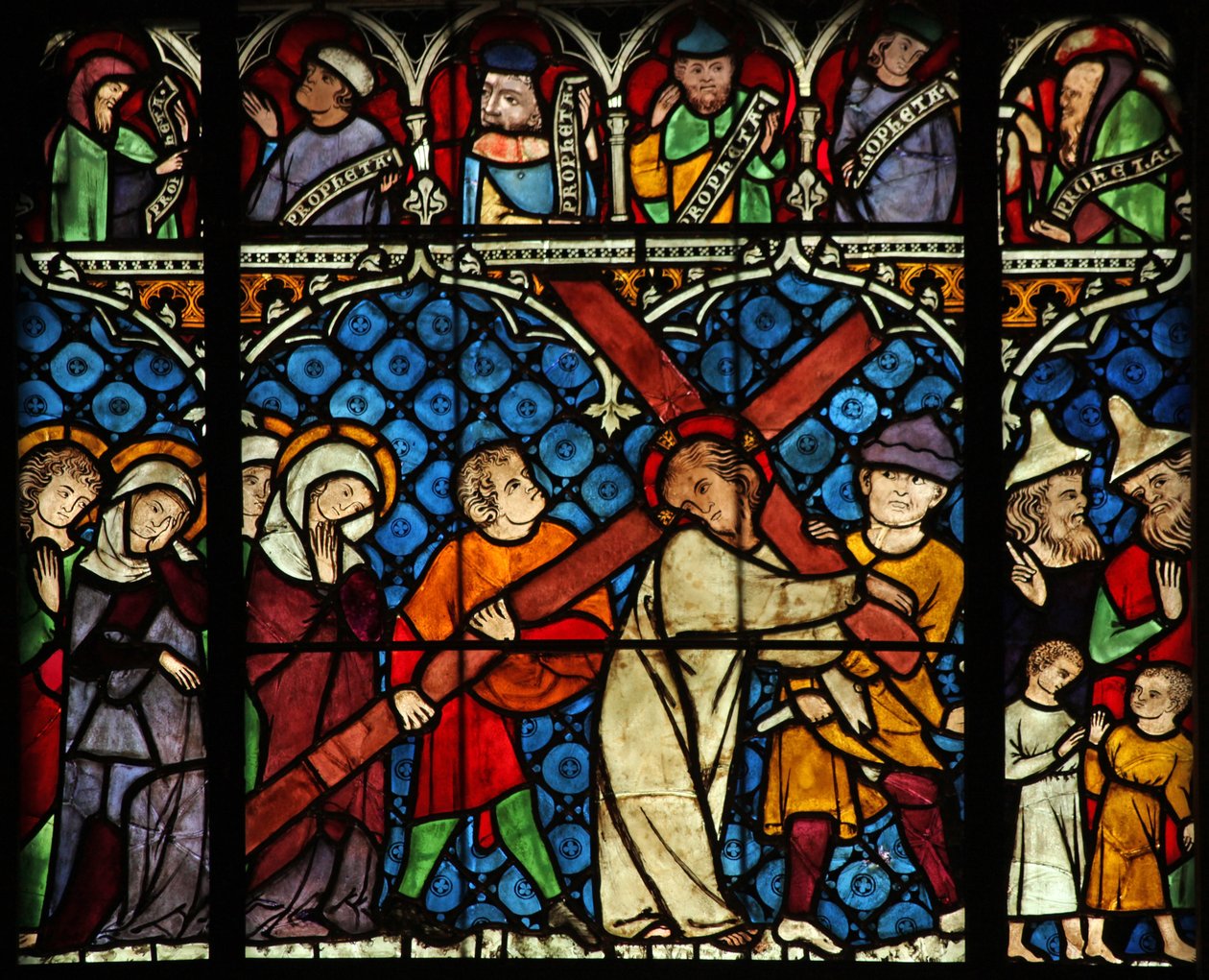 Finestra w12 raffigurante la Via Crucis da French School