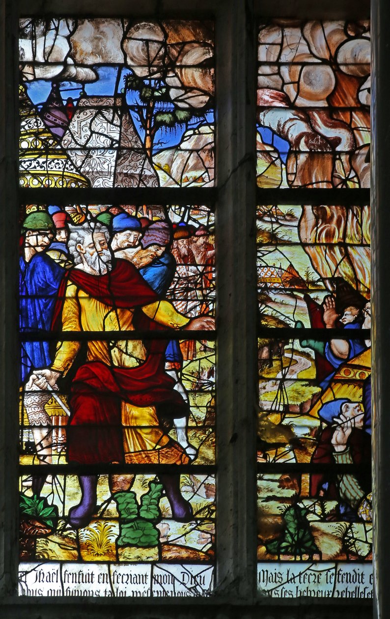 Finestra w130 raffigurante la punizione di Nadab e Abiu, i figli di Aronne da French School