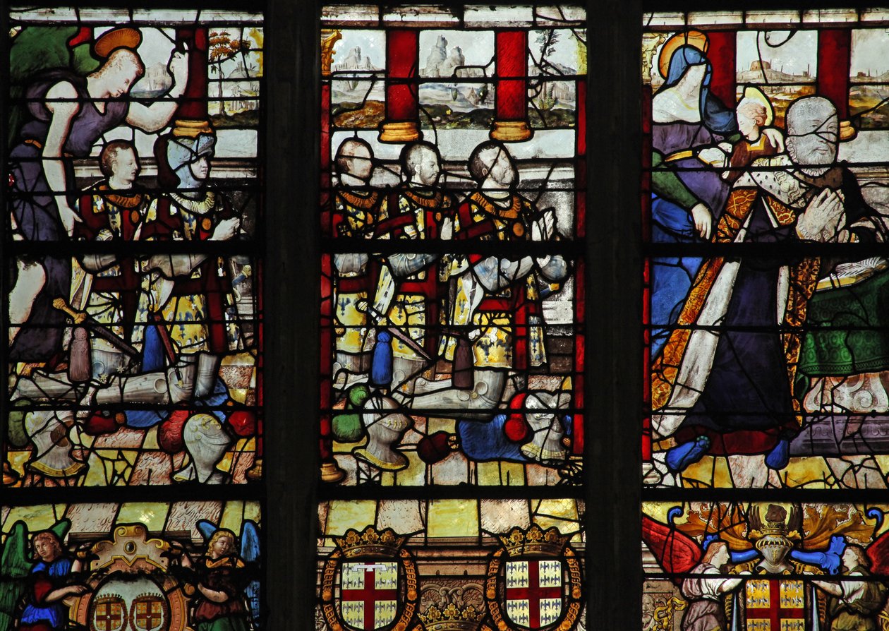 Finestra w13 che raffigura Anne de Montmorency con il suo santo patrono Sant
