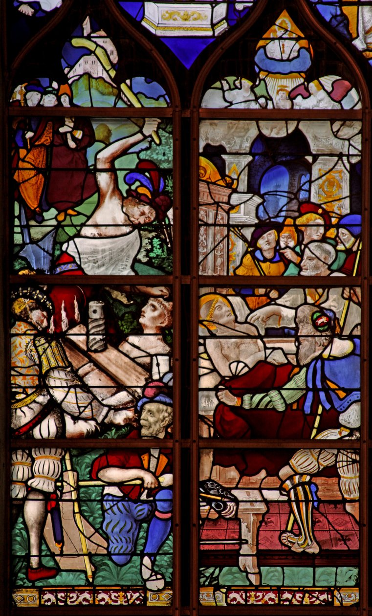 Finestra w13 raffigurante San Vincenzo schiacciato sotto una pressa; muore da French School