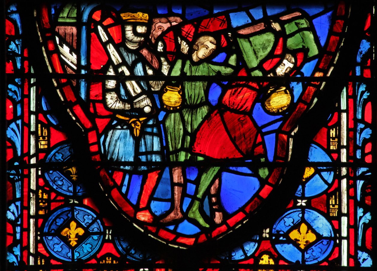 Vetrata w15 Sacre Reliquie: Creso porta le reliquie da Gerusalemme da French School