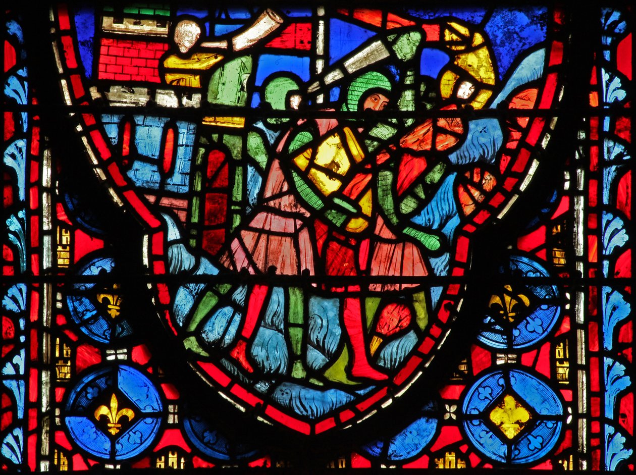 Vetrata w15 Sacre Reliquie: Creso, re dei Persiani, devasta Gerusalemme da French School