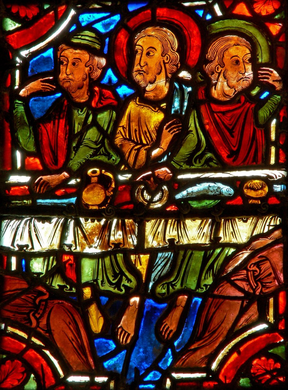 Finestra w17 raffigurante una scena della vita di Santa Maria Maddalena - la santa che lava i piedi di Cristo da French School