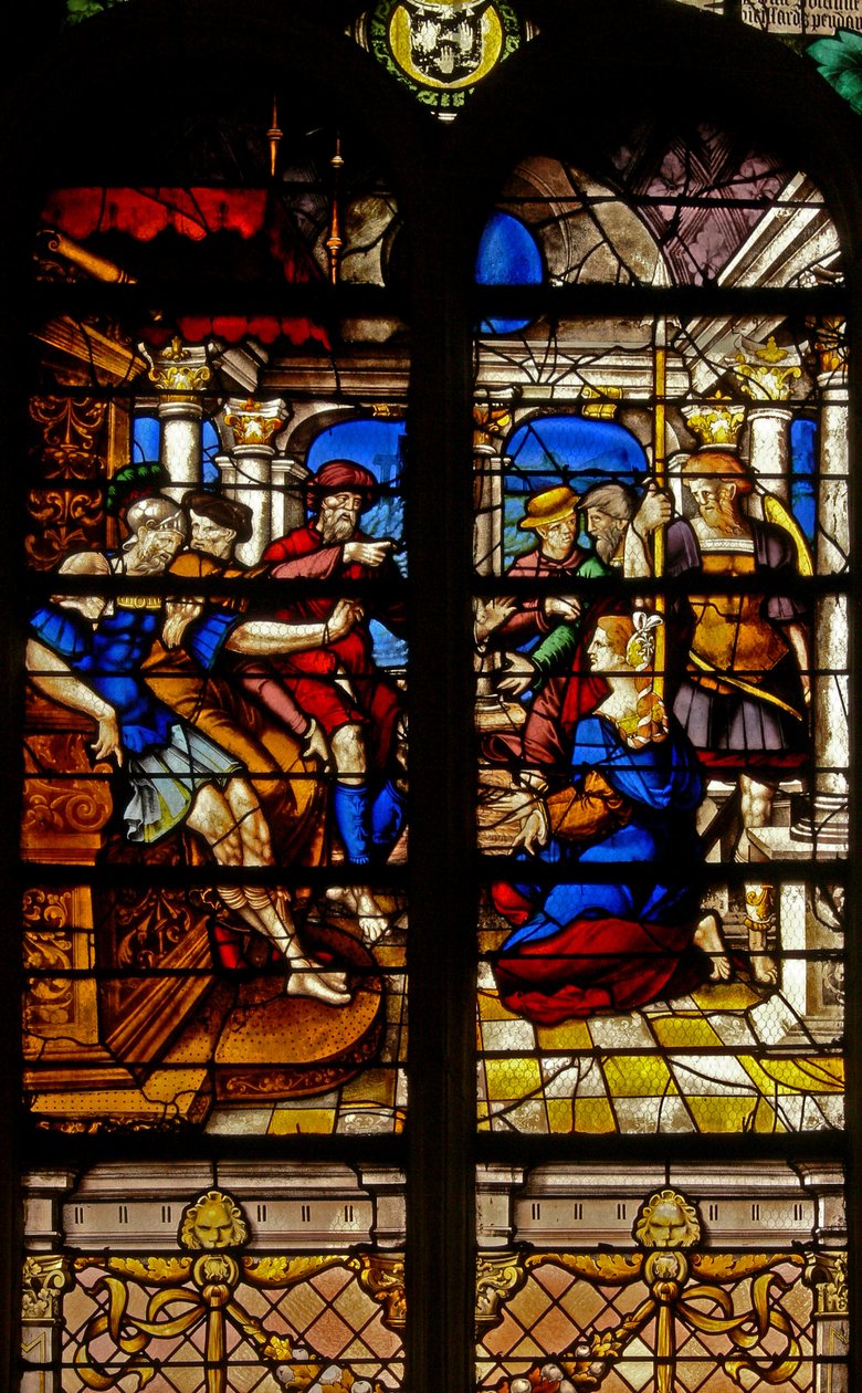 Finestra w17 raffigurante il Giudizio di Salomone da French School