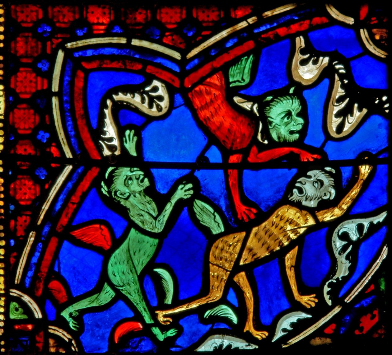 Finestra w18 raffigurante San Giacomo e demoni agitati da French School