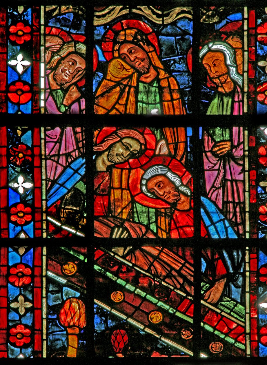 Finestra w201 raffigurante il Funerale della Vergine Maria - gli Apostoli si radunano per partecipare da French School