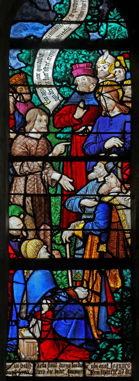 Finestra w20 raffigurante San Giovanni Battista che predica il battesimo di Cristo a Betania da French School