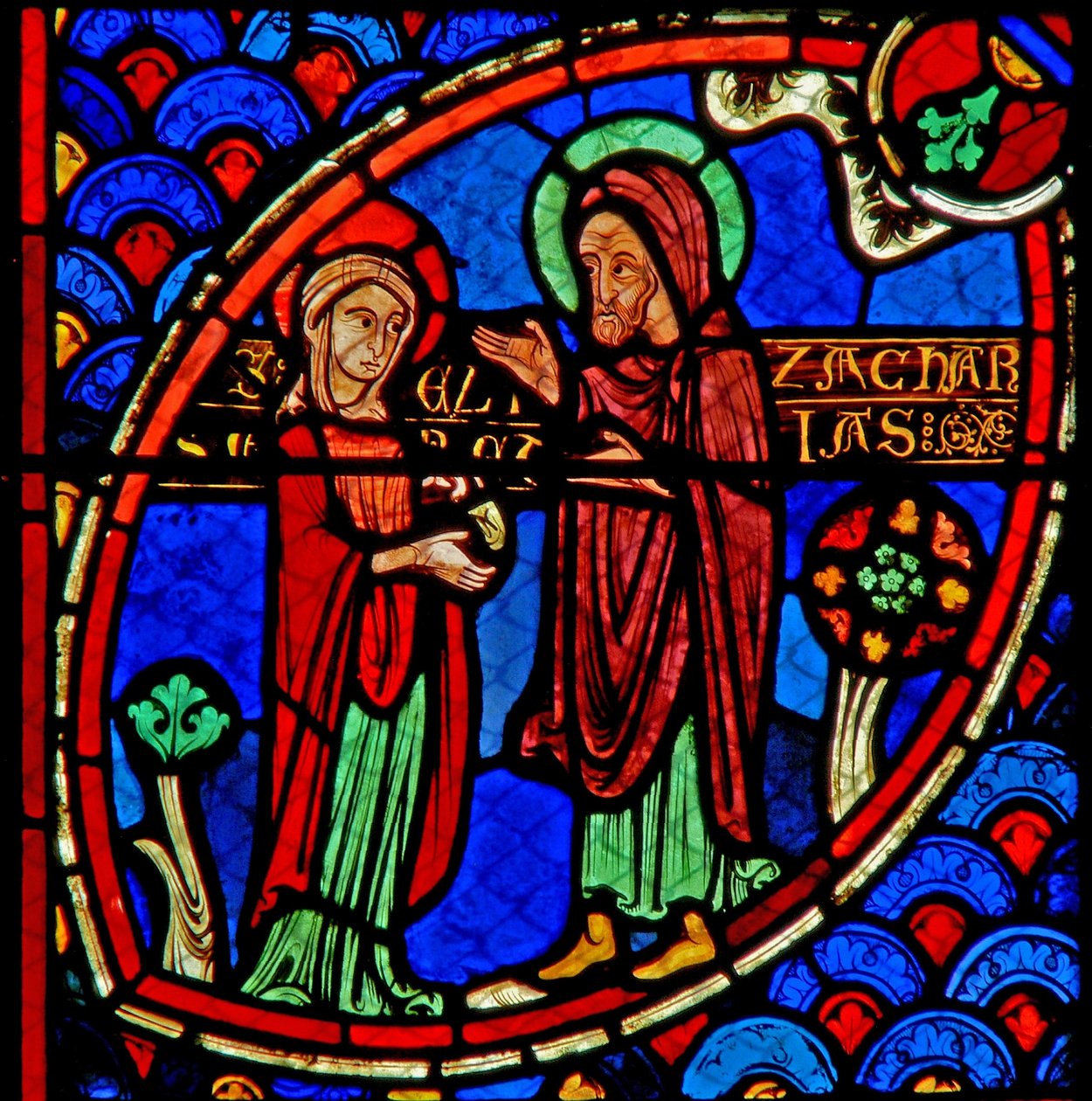 Finestra w20 raffigurante Zaccaria ed Elisabetta, i genitori di San Giovanni Battista da French School