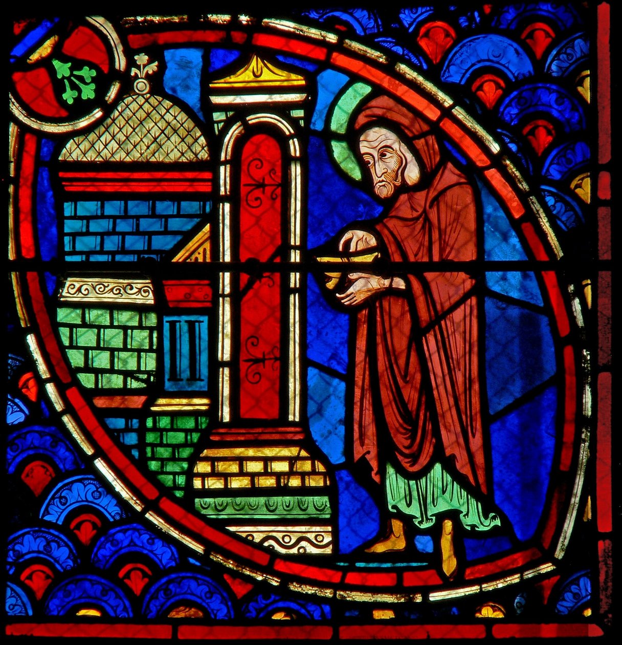 Finestra w20 raffigurante Zaccaria, il padre di San Giovanni Battista, nel Tempio da French School