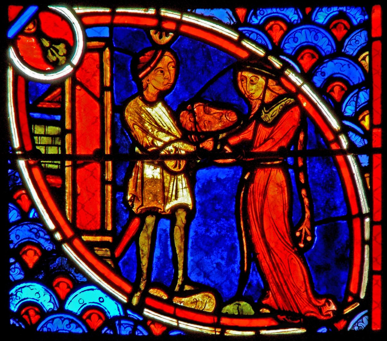 Finestra w20 raffigurante una scena della vita di San Giovanni Battista: Salomè riceve la testa di Giovanni Battista da French School