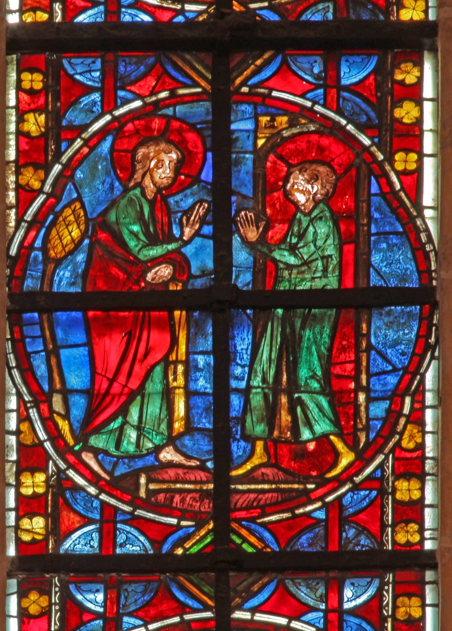 Finestra w210 raffigurante San Giacomo e il mago Ermogene apprendista Fileto da French School