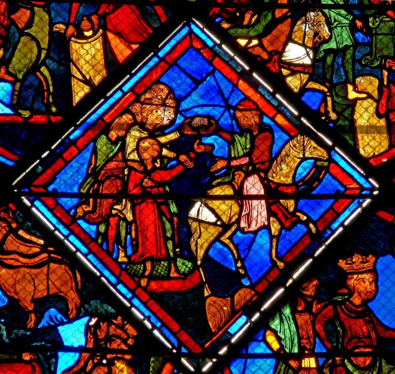 Finestra w24 raffigurante una scena della storia di Giuseppe: i suoi fratelli con il loro padre Giacobbe da French School