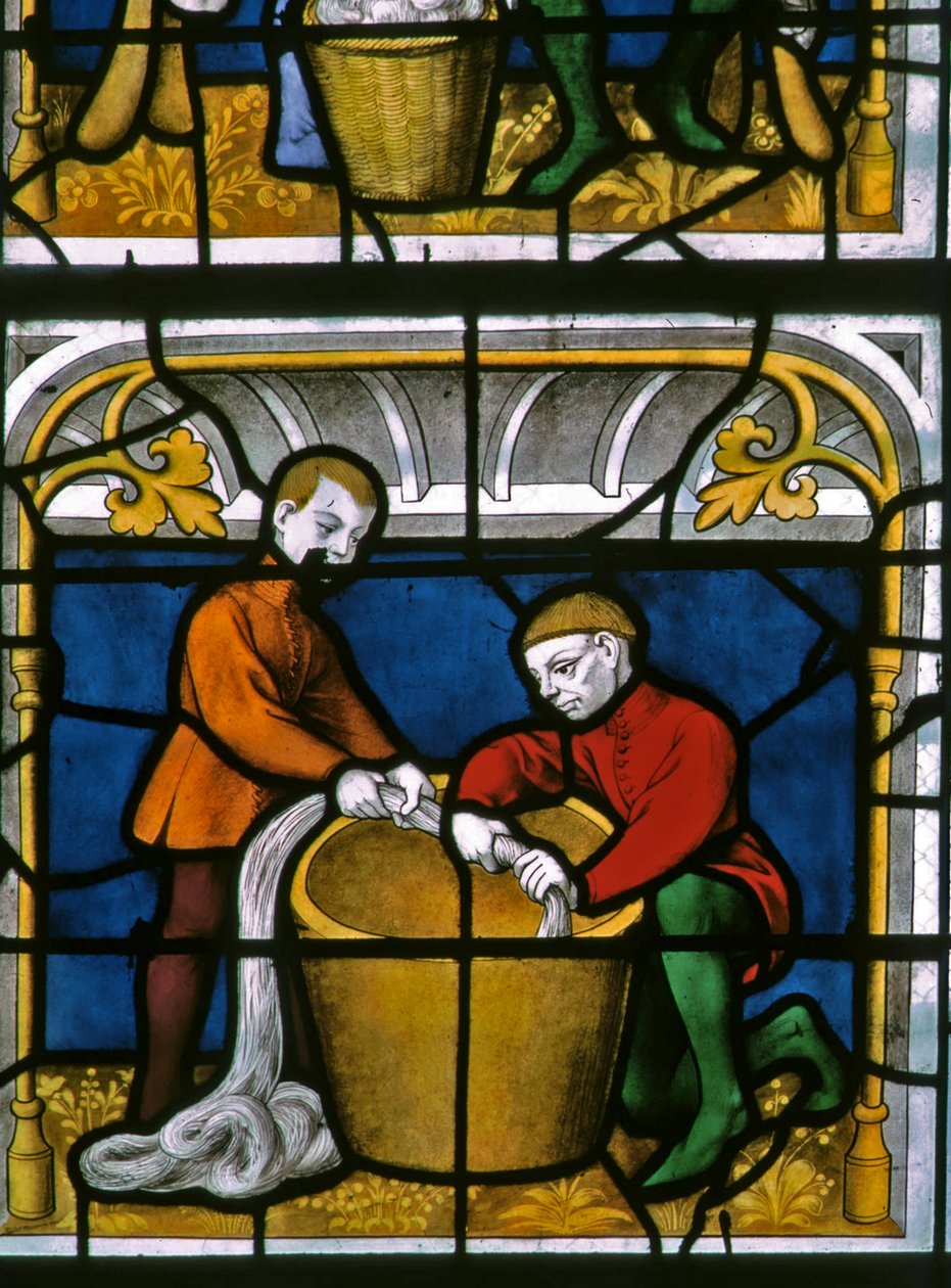 Un drappiere al lavoro nella finestra dei Drapers da French School