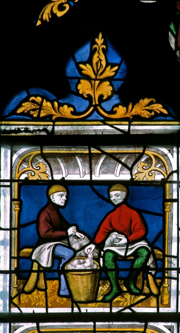 Un drappiere al lavoro nella finestra dei Drapers da French School