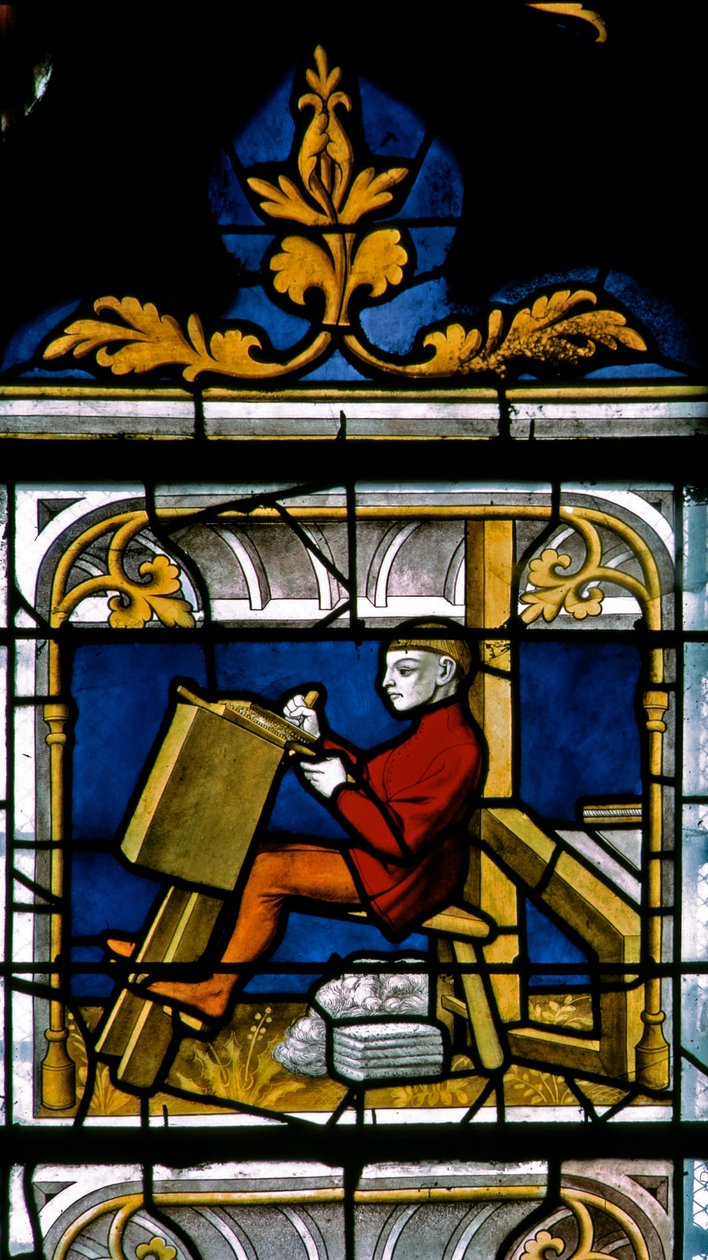 Un drappiere al lavoro nella finestra dei Drapers da French School