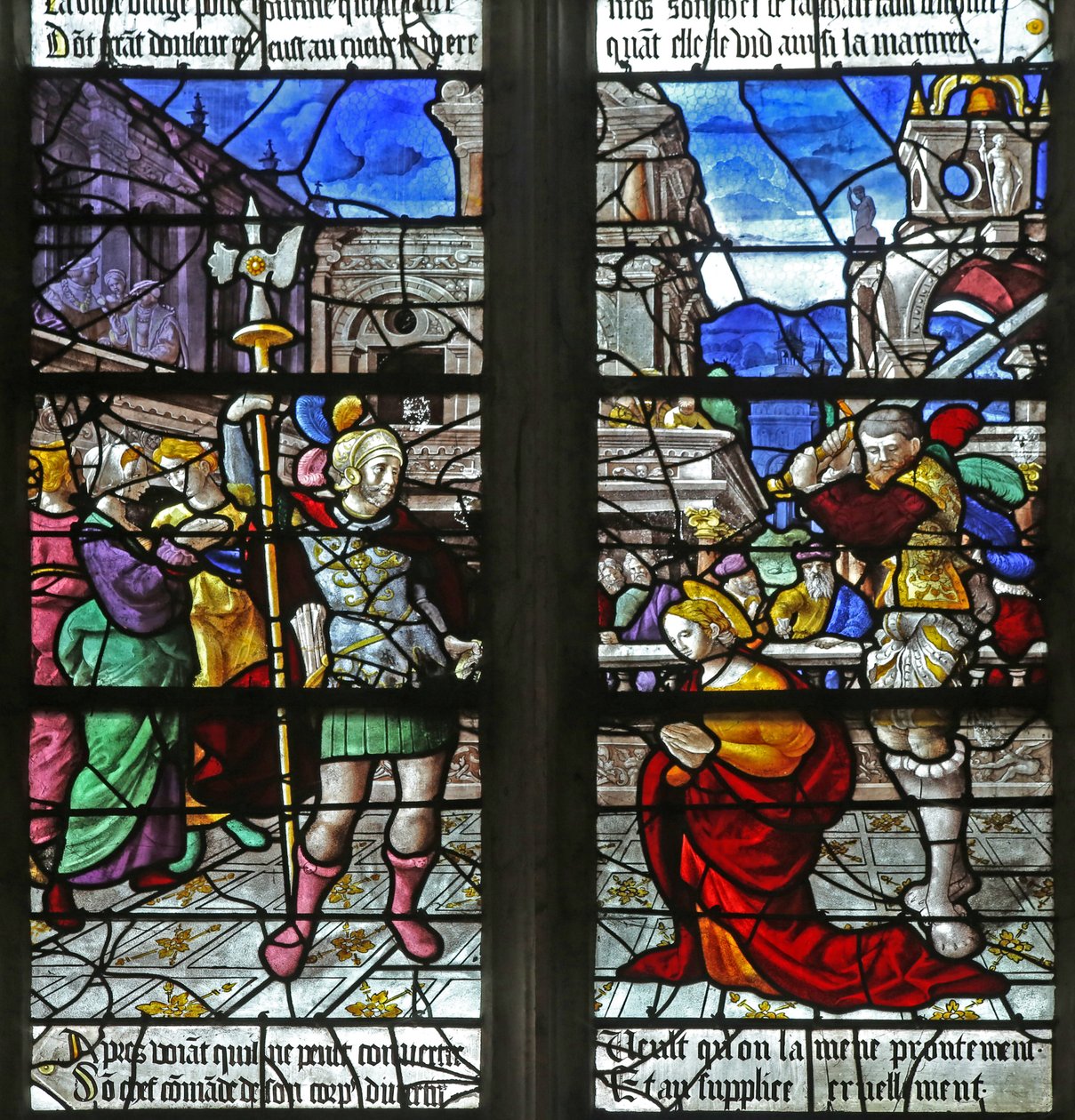 Finestra w2 raffigurante la morte di San Foy (vetrata) da French School