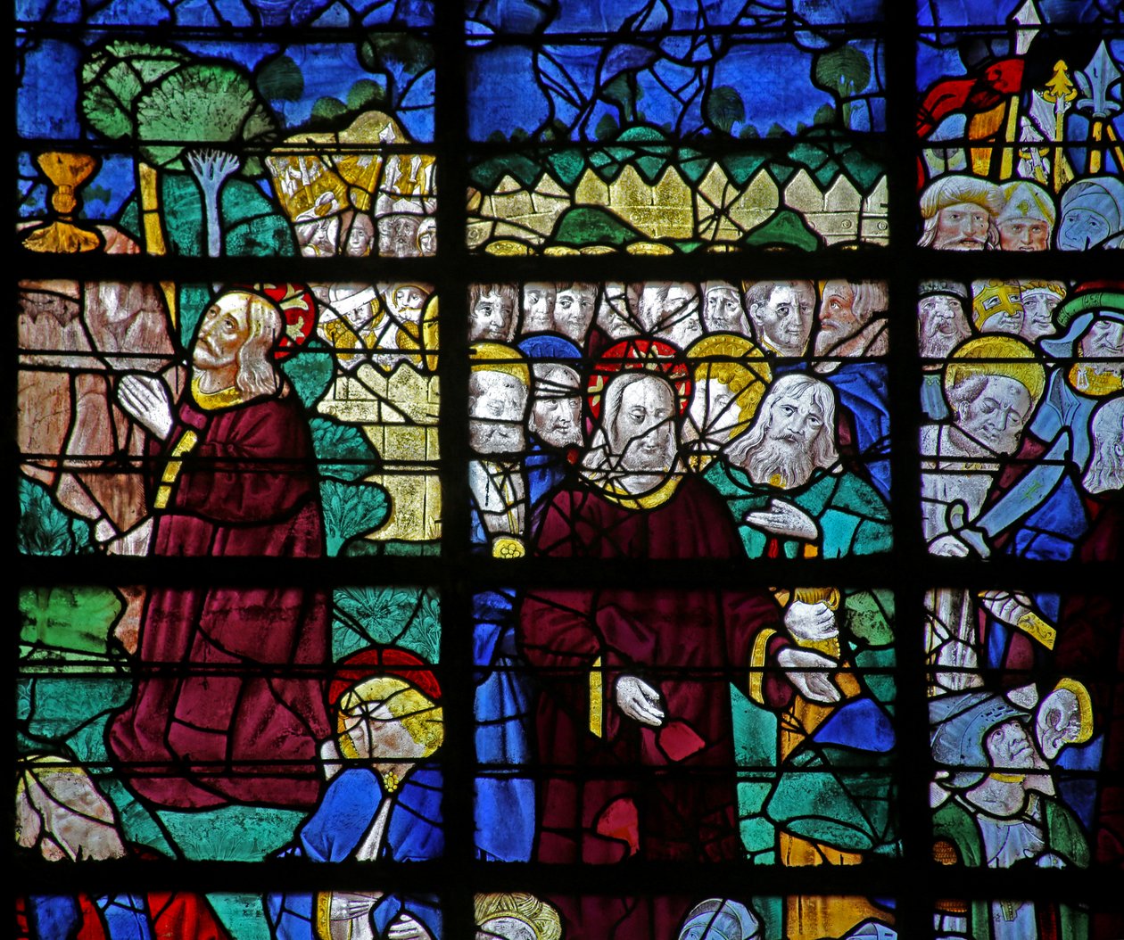 Finestra w31 raffigurante Scene della Passione: Getsemani e la Resurrezione da French School