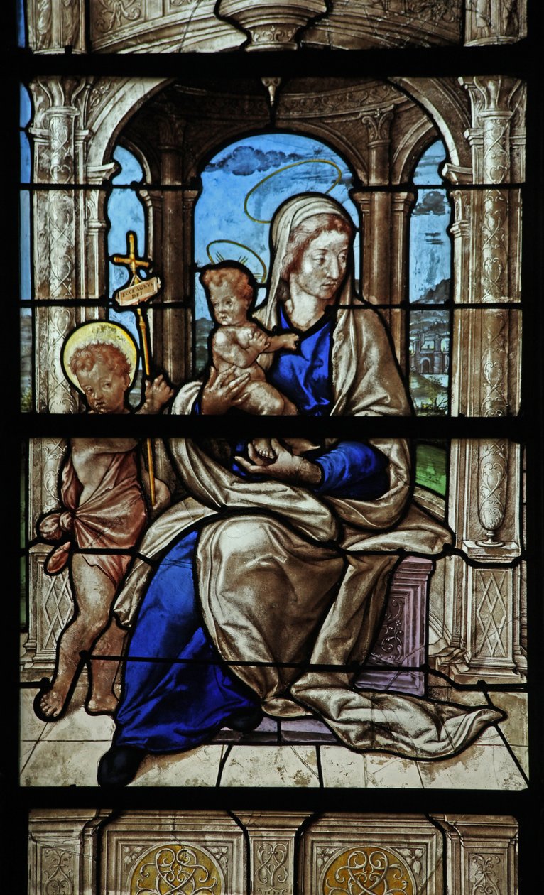 Finestra w32 raffigurante la Vergine e il Bambino e San Giovanni Battista da French School