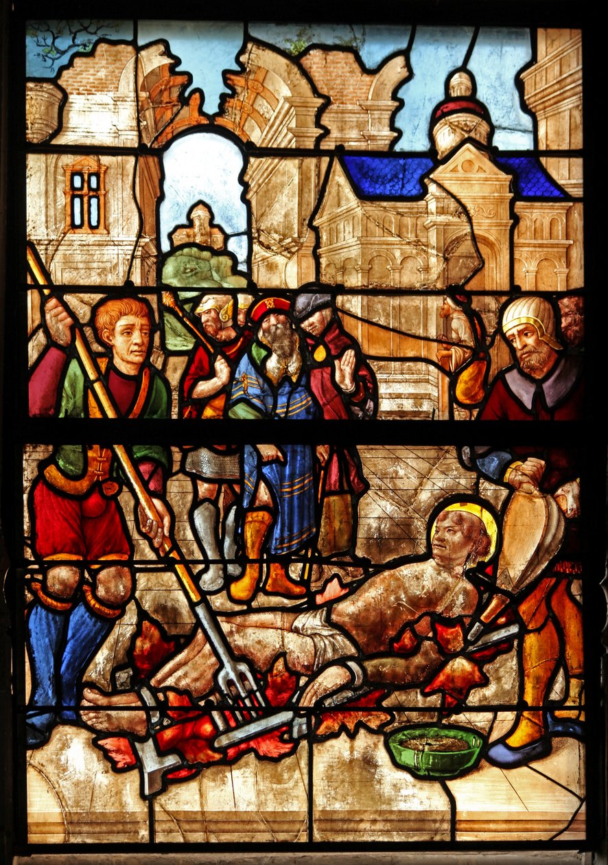 Finestra w46 raffigurante il martirio di San Lorenzo da French School