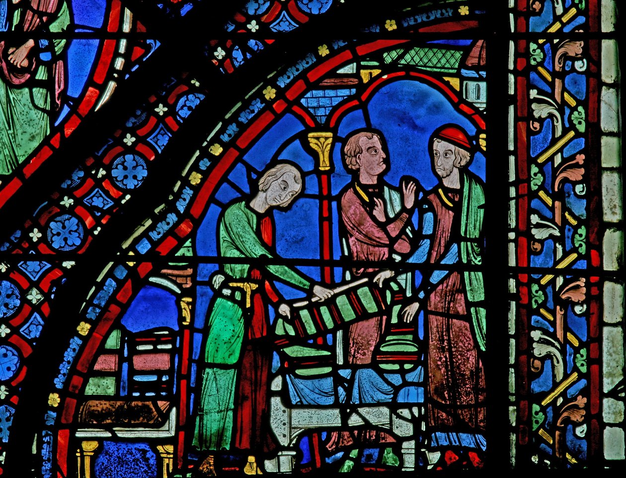 Finestra w5 raffigurante donatori - drappieri da French School