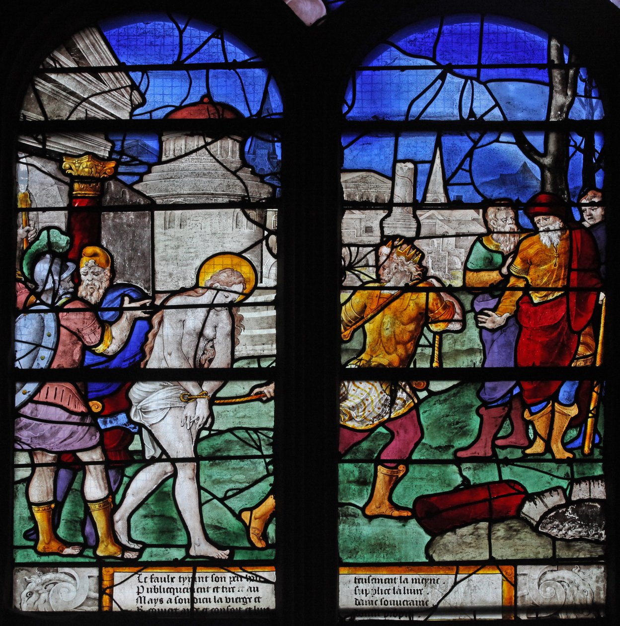 Finestra w7 che raffigura una scena della vita di Santa Barbara da French School