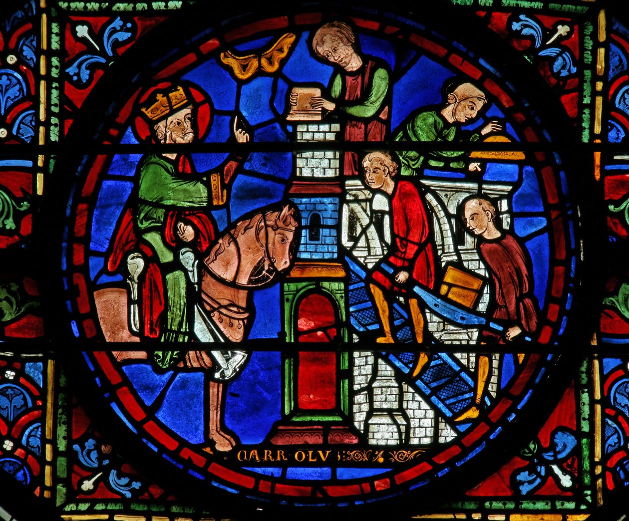 Finestra w7 raffigurante la finestra di Carlo Magno: supervisiona la costruzione di una chiesa da French School