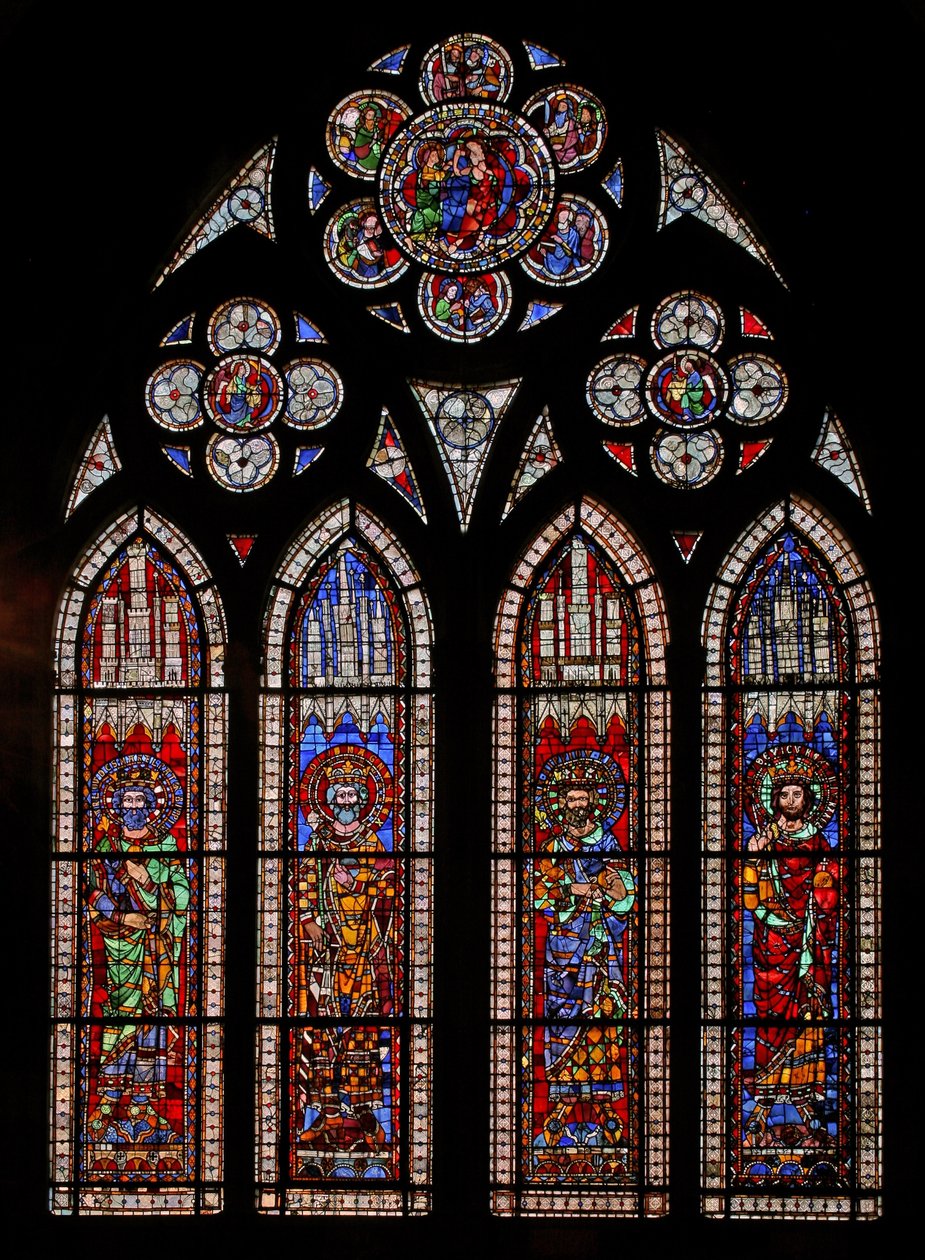 Finestra w9 raffigurante Imperatori del Sacro Romano Impero: Carlo Martello, Carlo Magno, Pipino il Breve, Luigi il Bello da French School