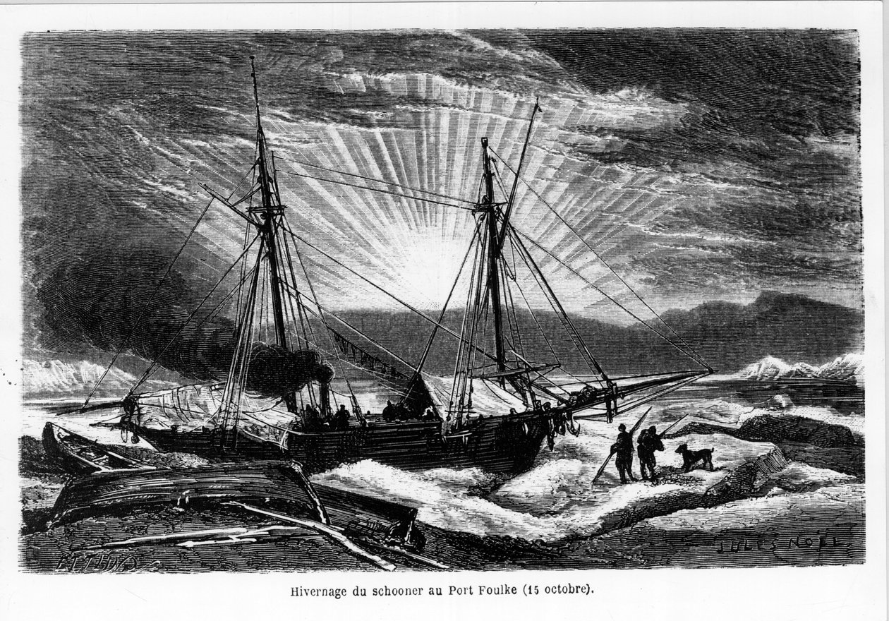 Svernamento della nave "Schooner" a Port Foulke - in "Il mare libero del polo, viaggio di scoperta nei mari artici" da French School