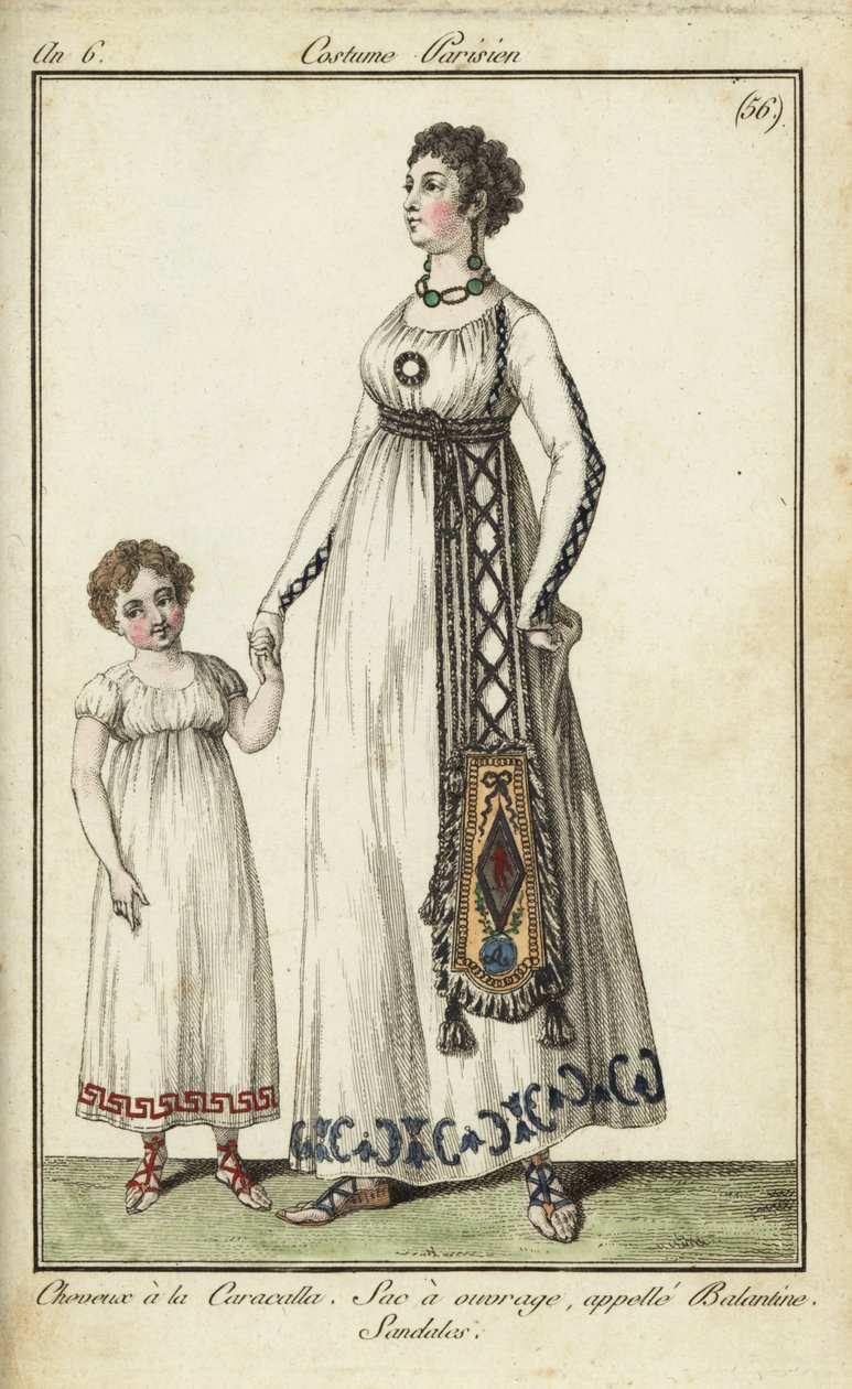 Donna e bambino con tagli di capelli Caracalla da French School