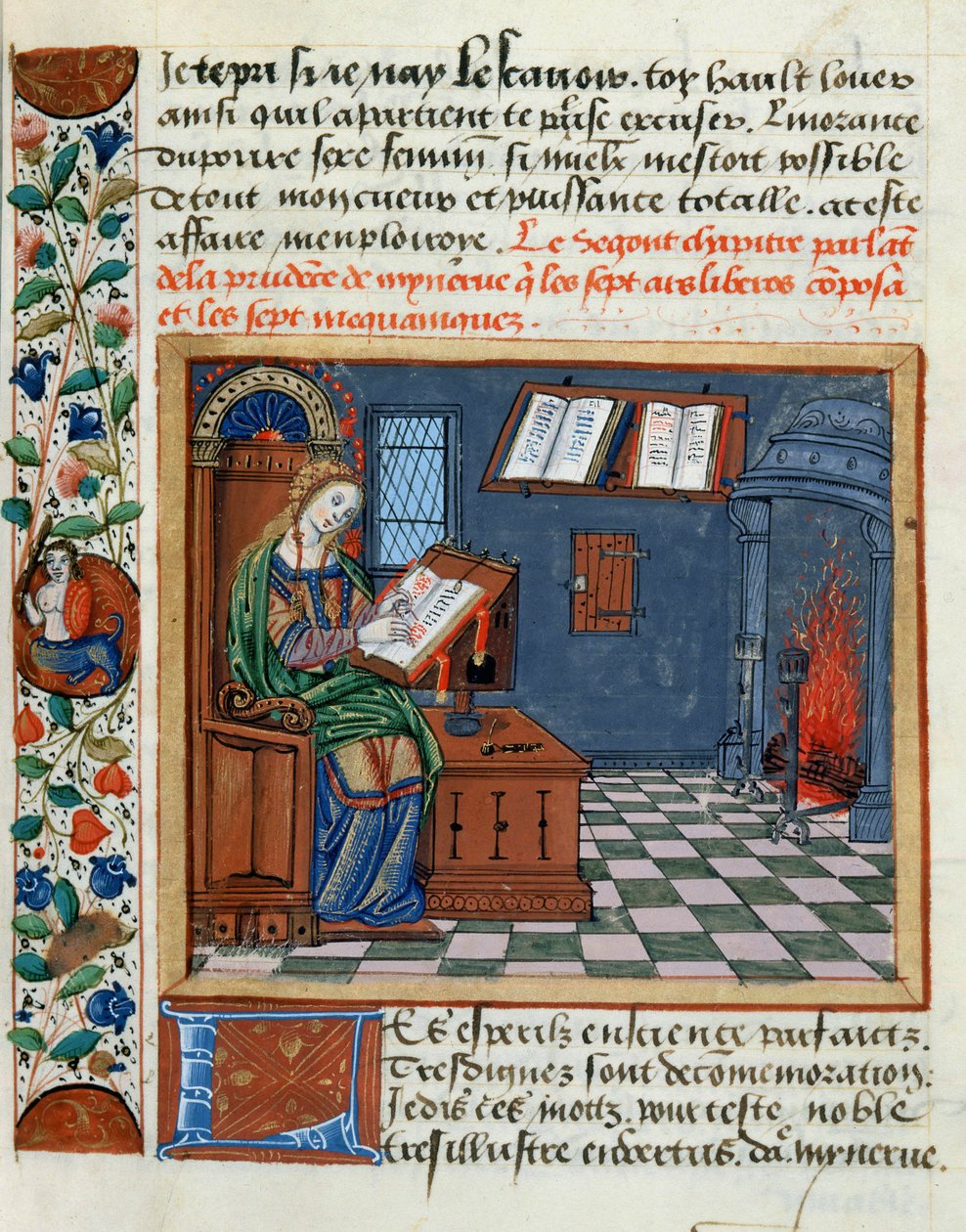 Donna che illumina il Libro dei Prudenti e degli Imprudenti di Catherine d