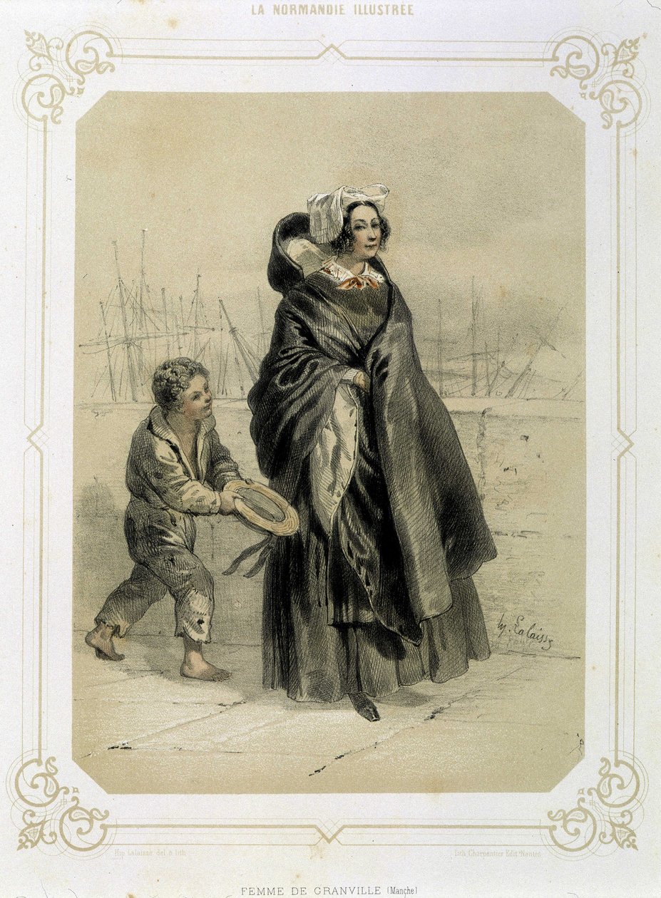 Donna di Granville e giovane mendicante - in "Normandia Illustrata" da French School