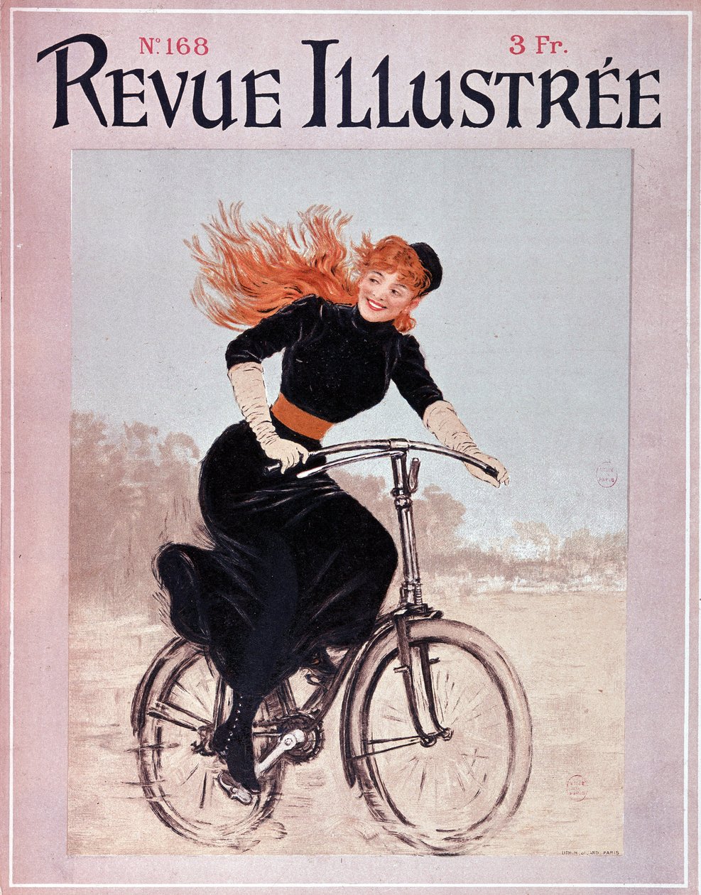 Donna in bicicletta - copertina. "Revue illustrée", No. 168, Arti Deco da French School