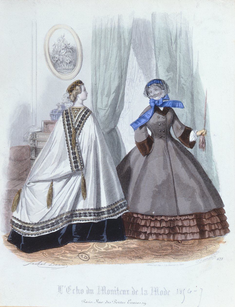 Donne in mantello e cappotto, tavola di moda da L