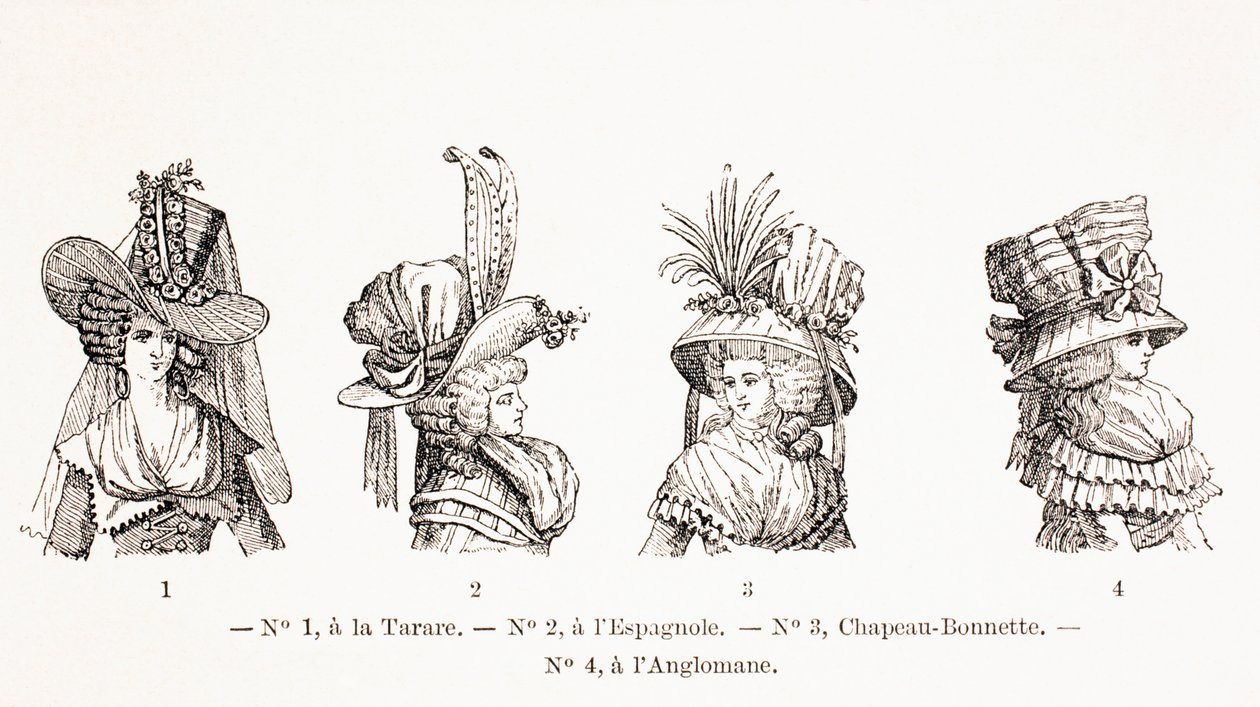 Stili di cappelli femminili del XVIII secolo, 1875 da French School