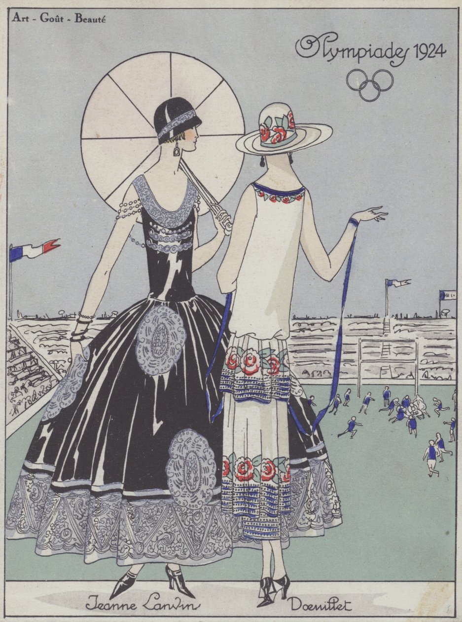 Moda femminile ai Giochi Olimpici del 1924 degli stilisti Jeanne Lanvin e Georges Doeuillet (litografia a colori) da French School