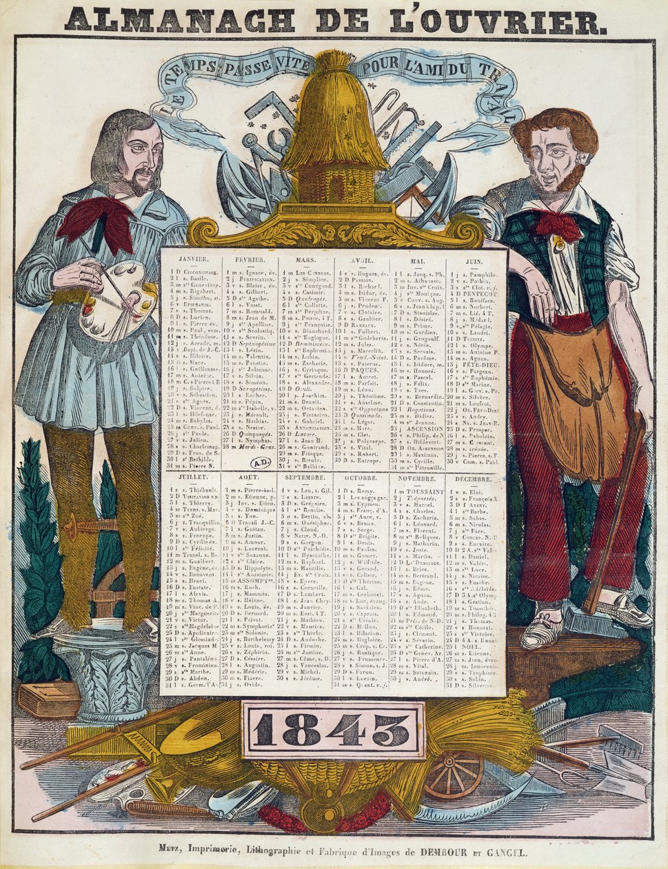 Calendario dei lavoratori per il 1843 da French School