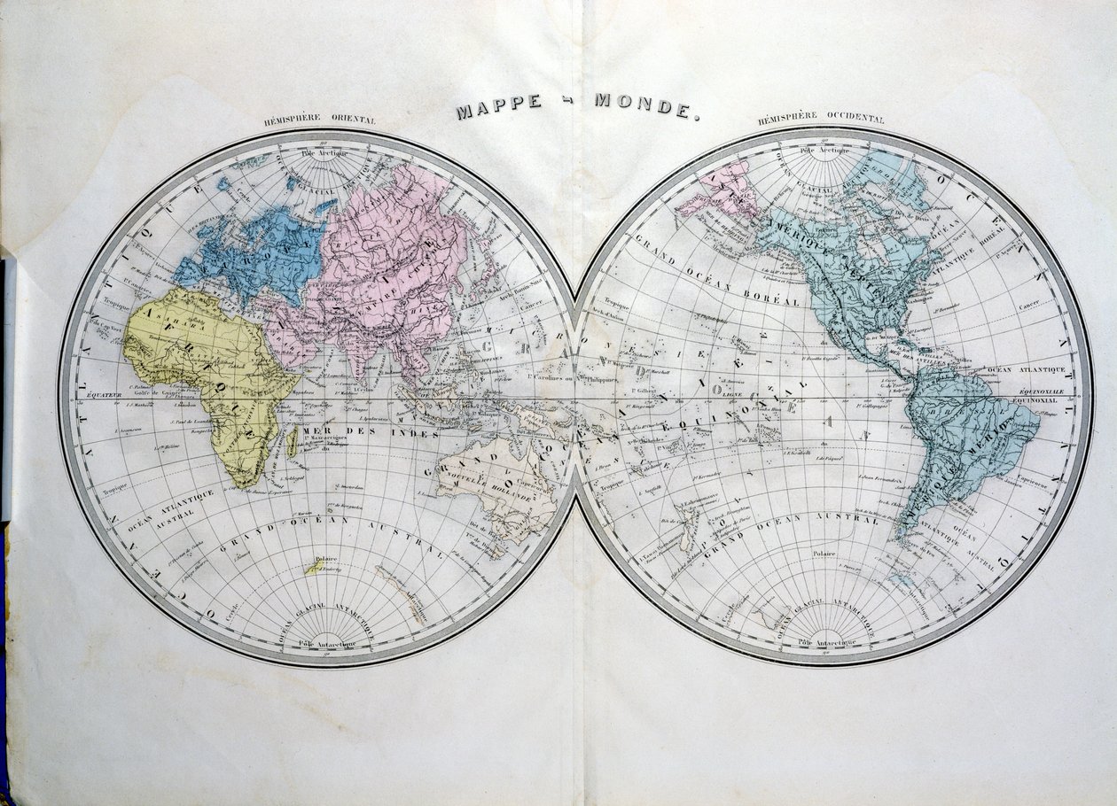 Mappa del mondo, illustrazione da Atlas Geographique Moderne di Prosper-Auguste Poulain de Bossay, c.1850 da French School