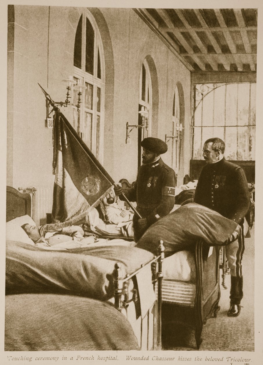 Chasseur ferito bacia il Tricolore amato, 1914-19 da French School
