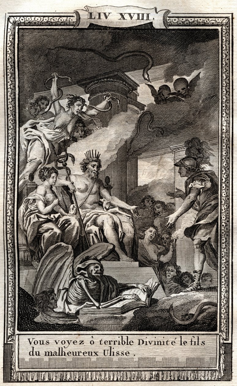 Tu vedi o terribile divinità il figlio del malvagio Ulisse - incisione del 1798 di Monnet in "Les Aventures de Telemaque, fils d