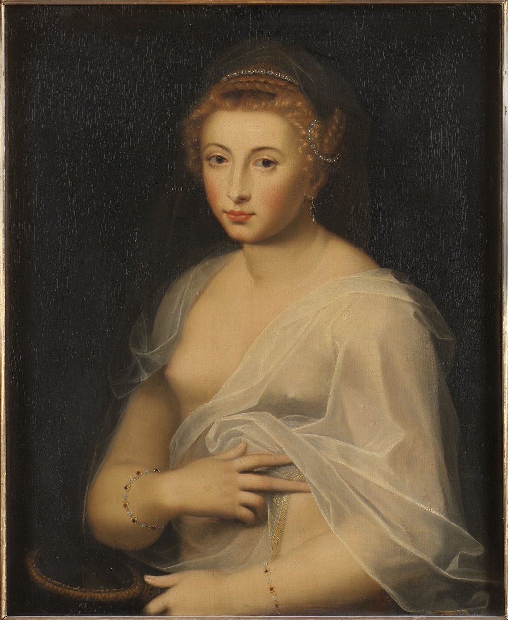 Giovane donna con uno specchio da French School